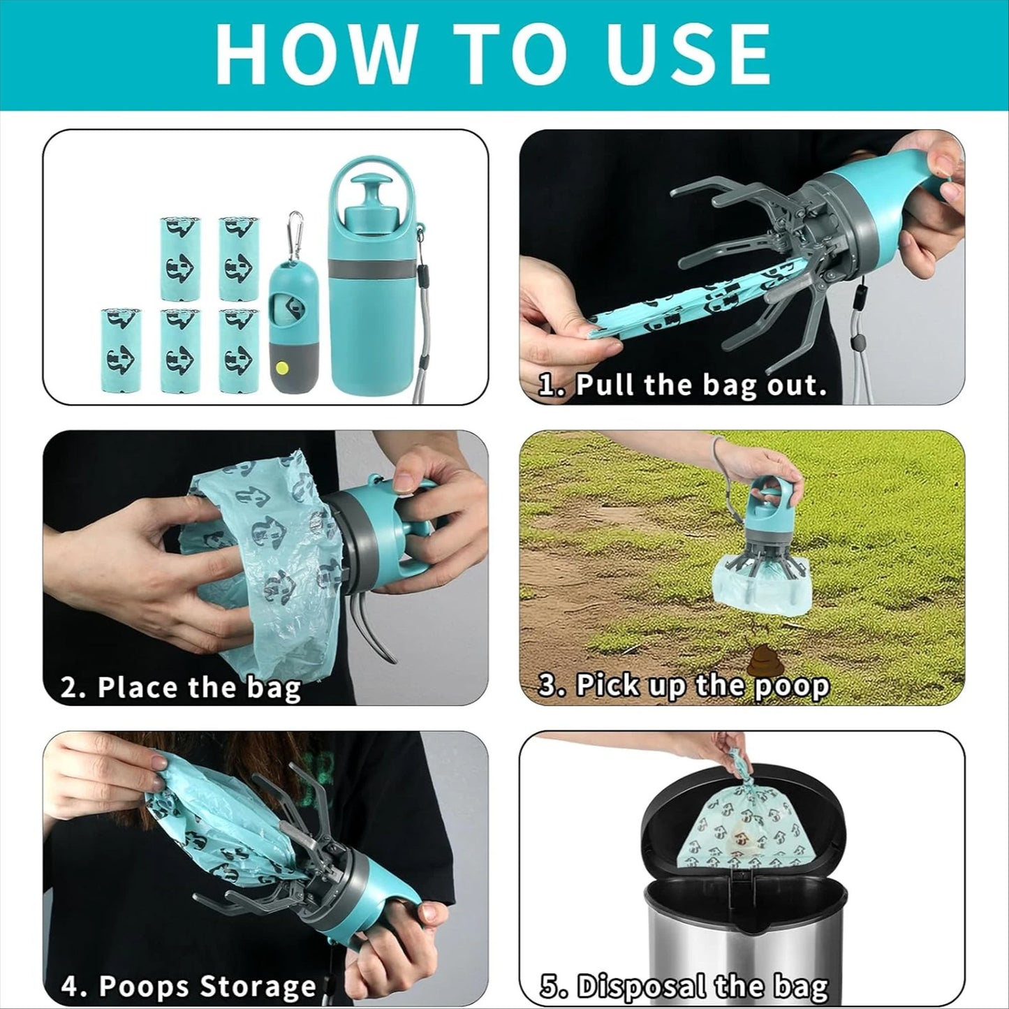 Portable 360° Pooper Scooper with Bag Holder